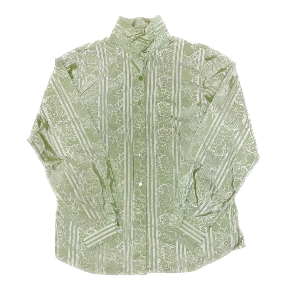 Light Green Floral Pattern Button Shirt